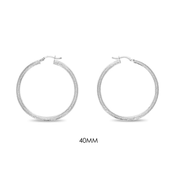 Sand Textured 14K White Gold Hoops 34mm or 40mm