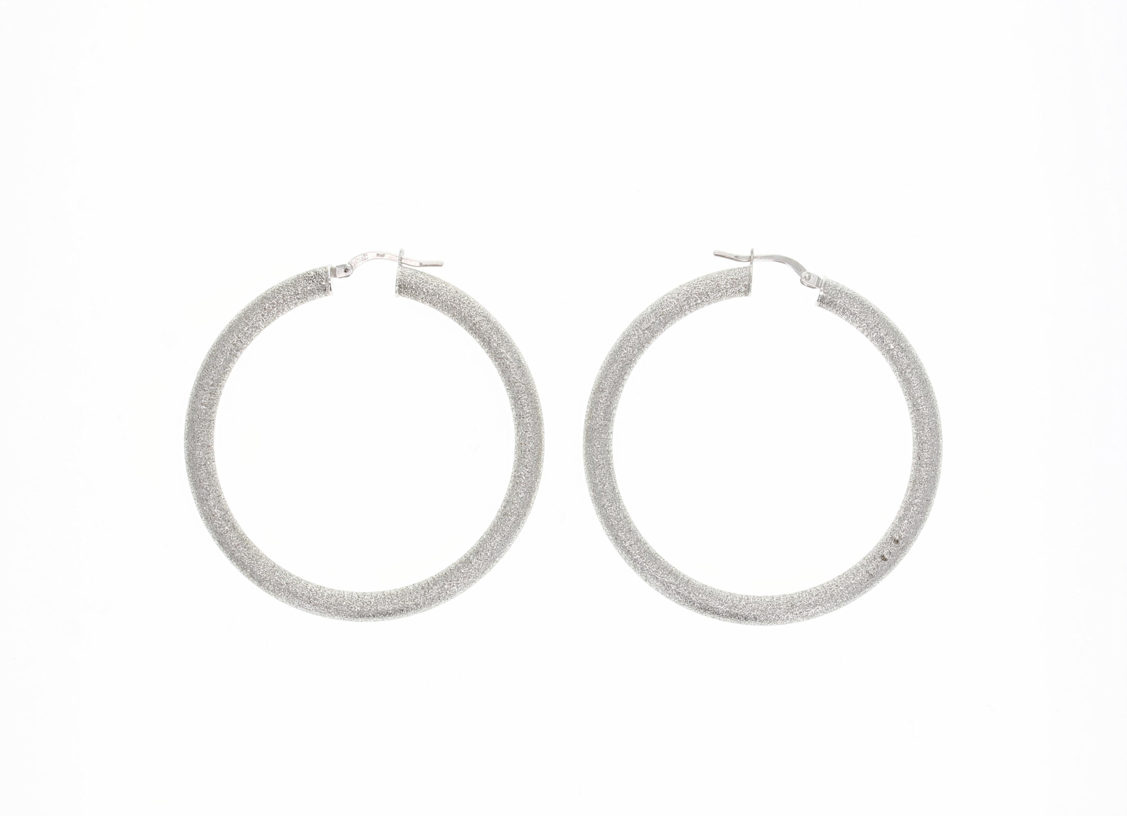 Sand Textured 14K White Gold Hoops 46mm