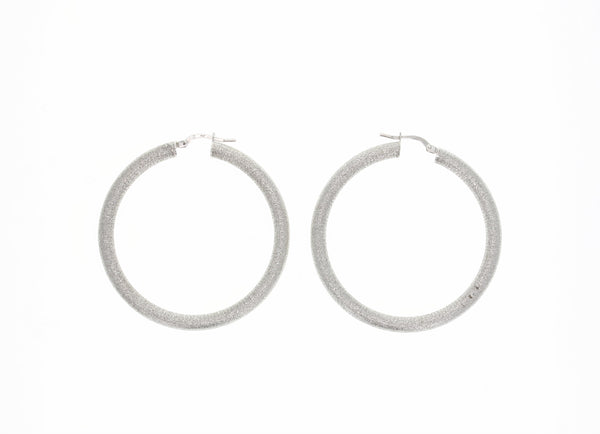Sand Textured 14K White Gold Hoops 46mm