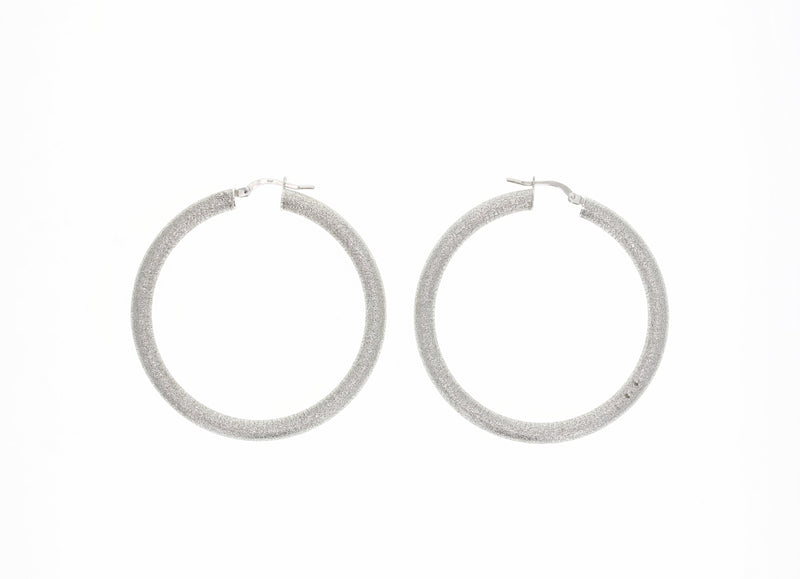 Sand Textured 14K White Gold Hoops 46mm