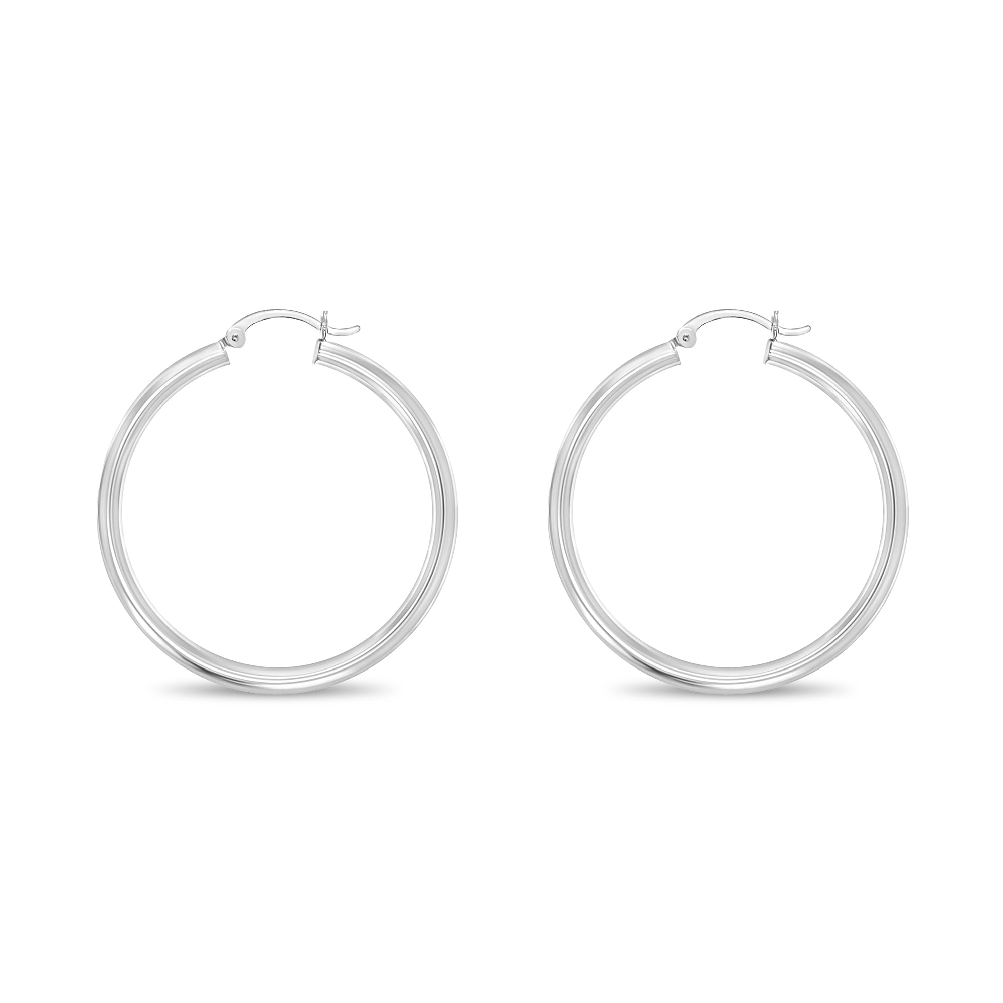 Polished 14k White Gold Hoops