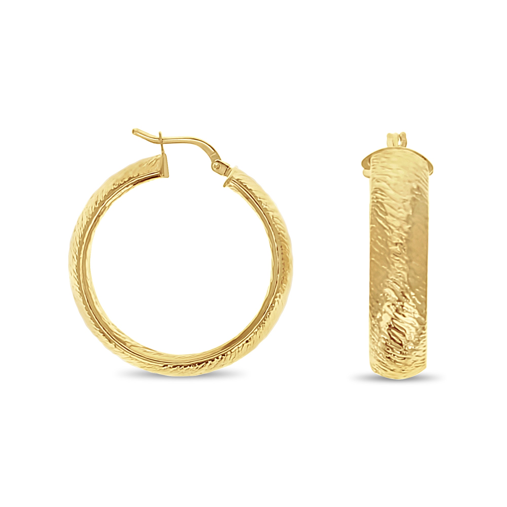 30MM Hammered Hoop Earrings 14k Yellow Gold