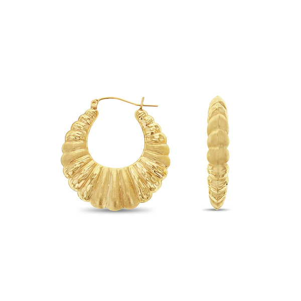 Vintage Shrimp Creole Earring with Diamond Cuts & Satin Finish 14k Yellow Gold