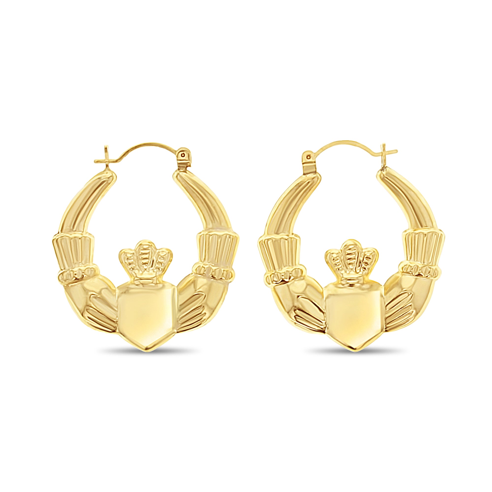 Aros Claddagh pulidos en oro amarillo de 14 k