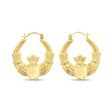 Polished Claddagh Hoops 14k Yellow Gold