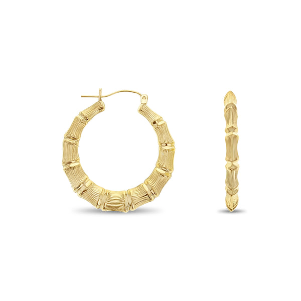 38MM Gold Bamboo Hoops 14k Yellow Gold
