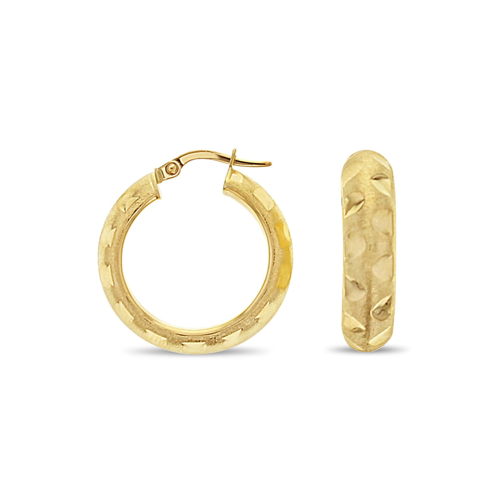 24mm Diamond Cut Satin finish 14k Yellow Gold Hoops