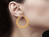 24mm Diamond Cut Satin finish 14k Yellow Gold Hoops