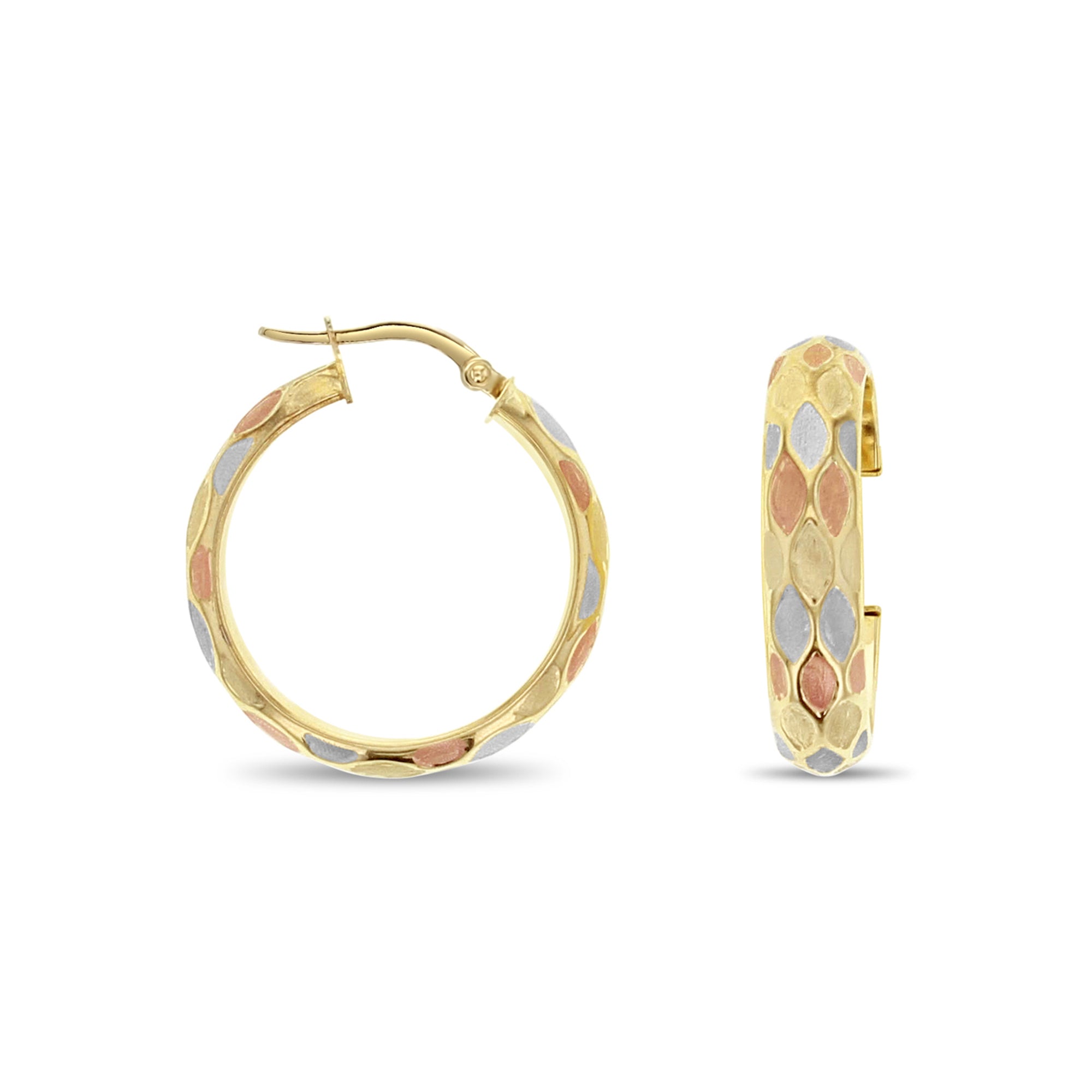 29MM White & Rose Diamond Cut Gold Hoops