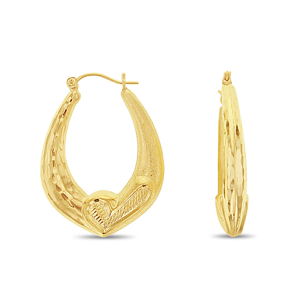 Puffy Check Mark Gold Hoops with Diamond Cut & Satin Finish