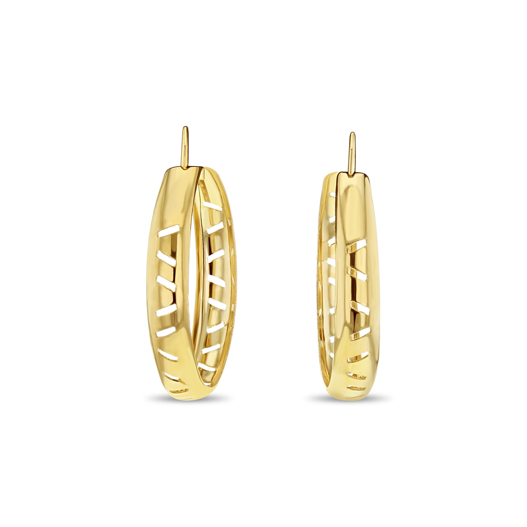 Aros dorados curvos de 37 mm de ancho con cortes en oro amarillo de 14 k