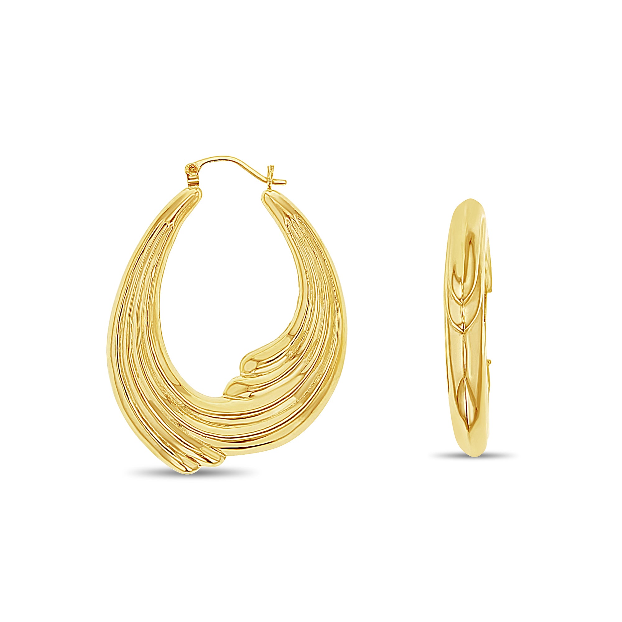 Aros estilo ola pulidos oro amarillo de 14k