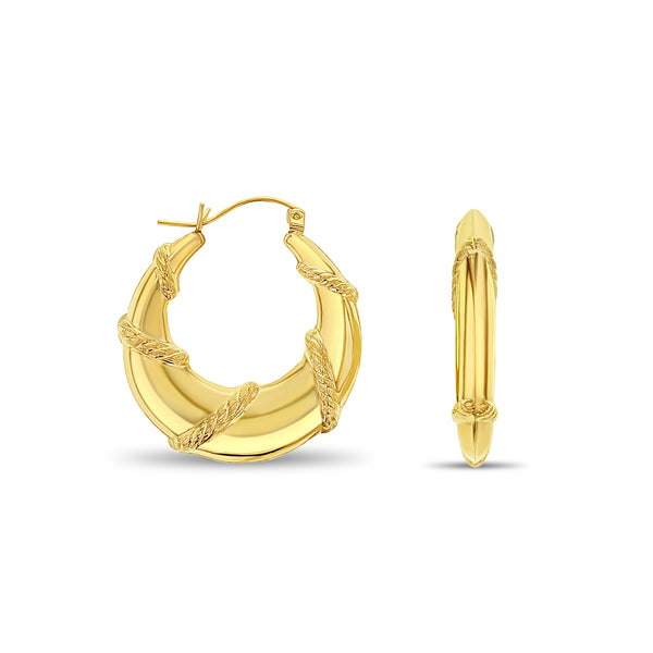 Rope Intertwined Polished Gold Hoops 14k Yellow Gold