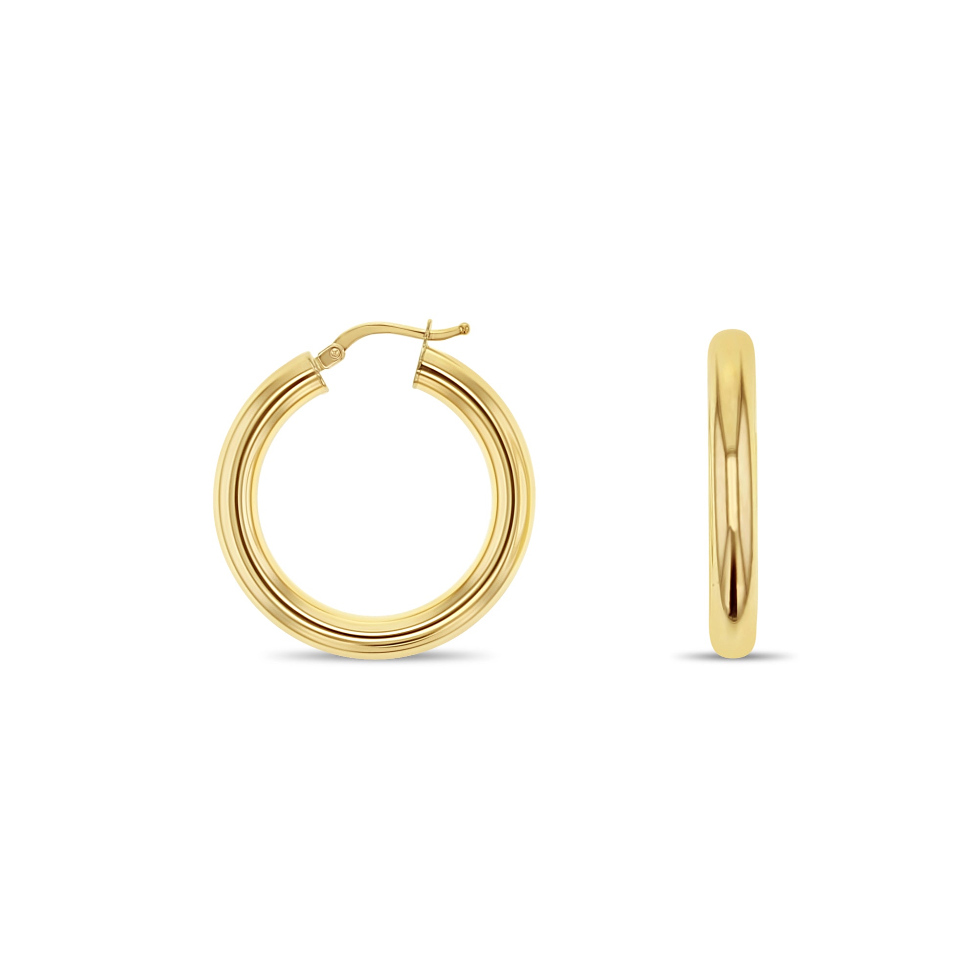 Aros pequeños de oro pulido de 28 mm en oro amarillo de 14 k