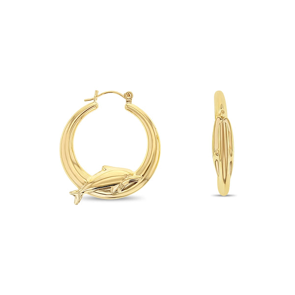 Polished Dolphin Gold Hoops 14k Yellow Gold