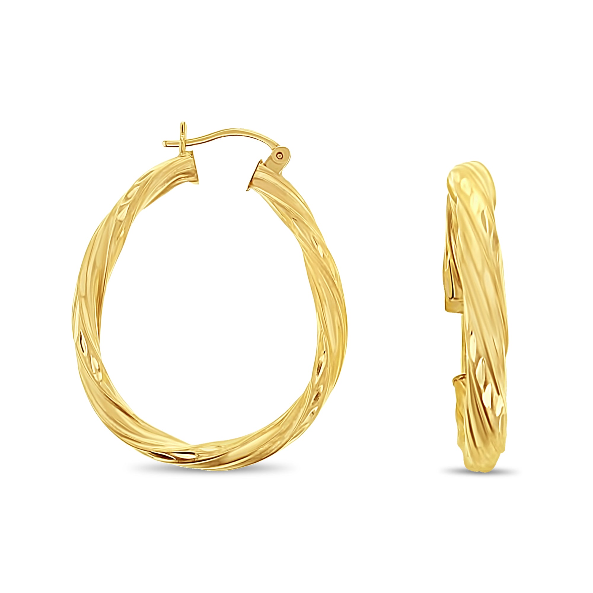 Twisted Diamond Cut Gold Hoops 14k Yellow Gold