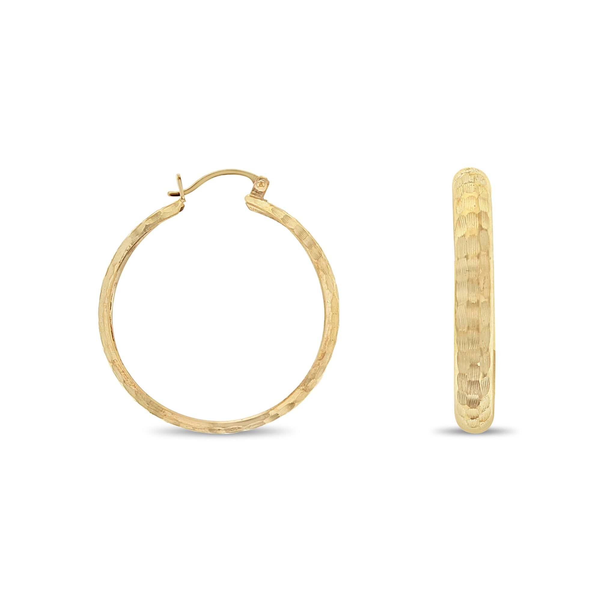 Aros dorados texturizados martillados de 32 mm en oro amarillo de 14 k