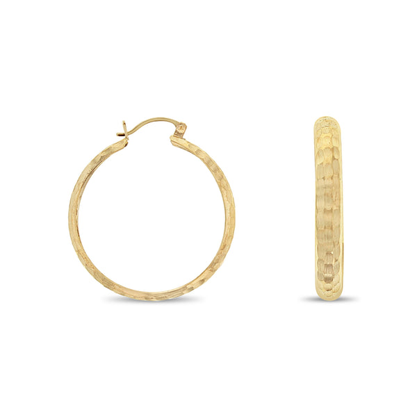 Hammered Textured 32mm Gold Hoop Earrings 14k Yellow Gold