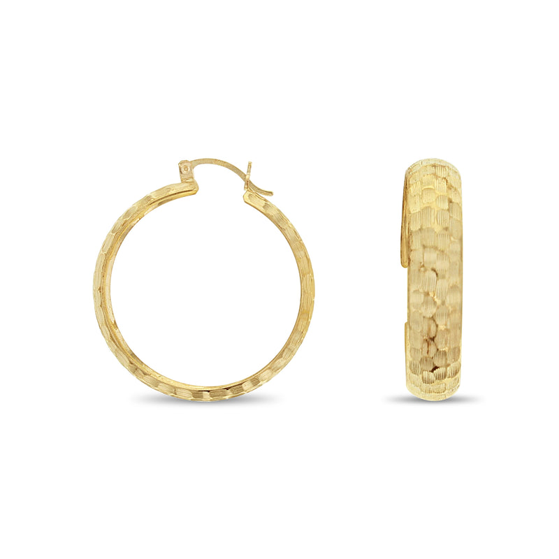 Hammered Textured 32mm Gold Hoop Earrings 14k Yellow Gold