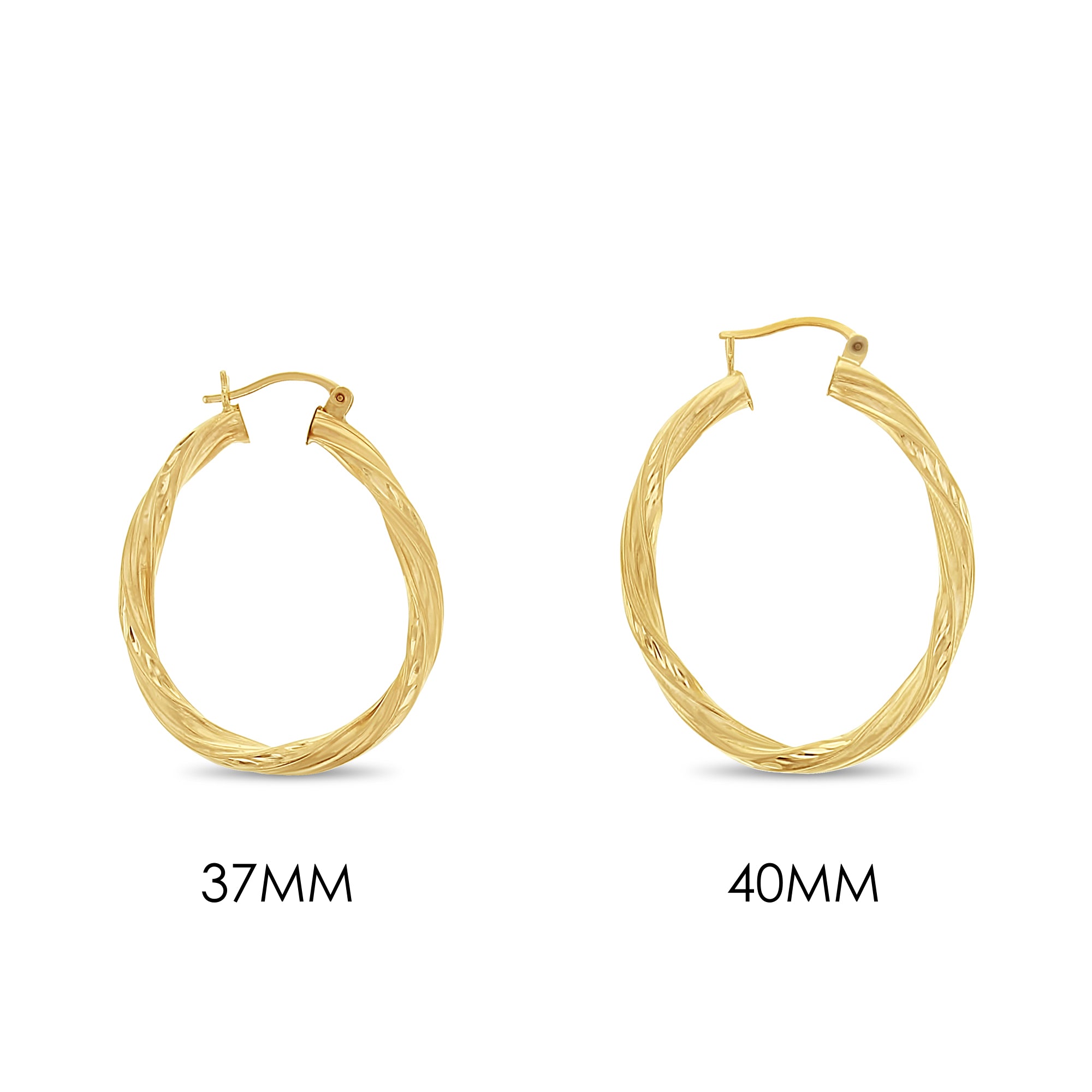 Twisted Diamond Cut Gold Hoops 14k Yellow Gold