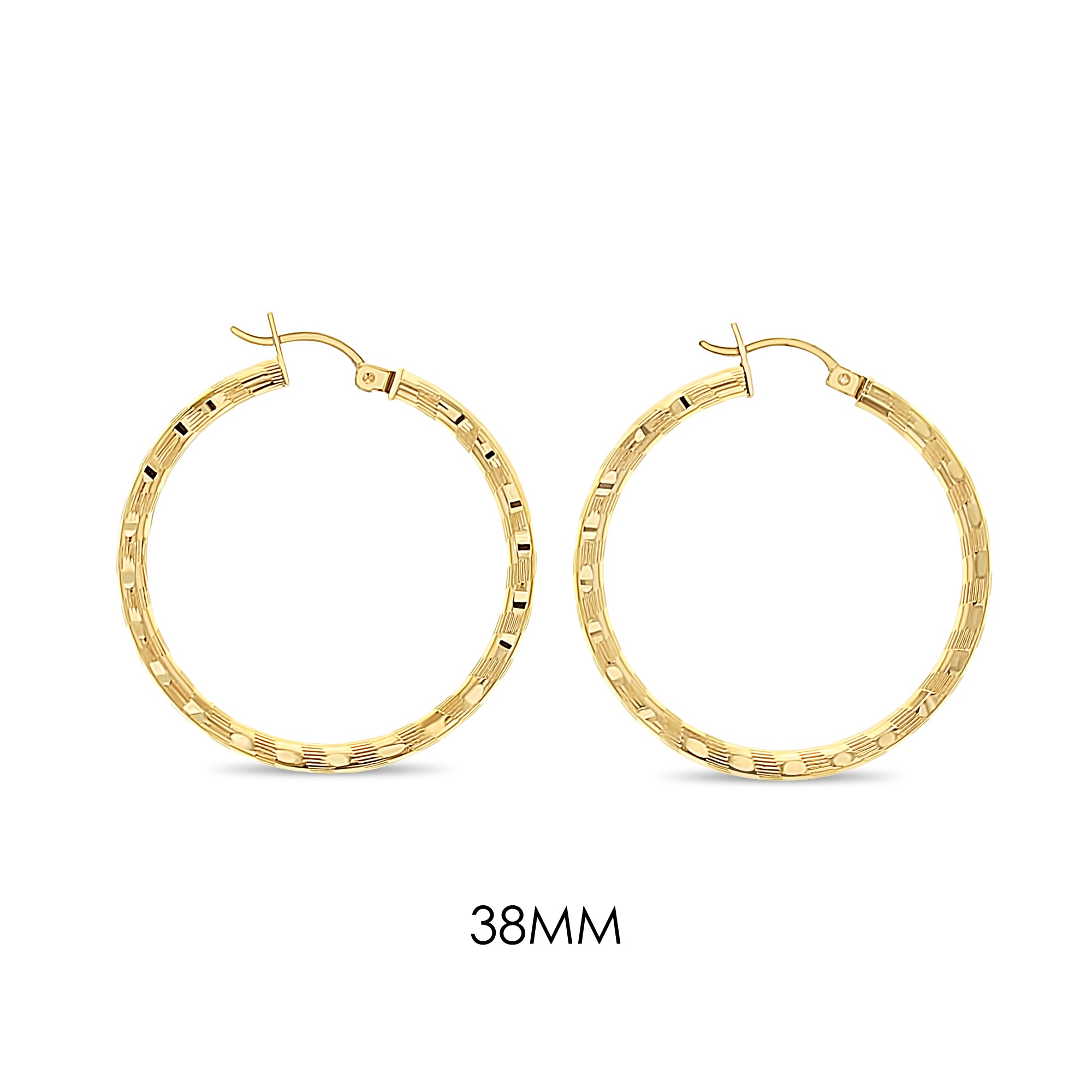 24MM/38MM Diamond Cut 14k Yellow Gold Hoops