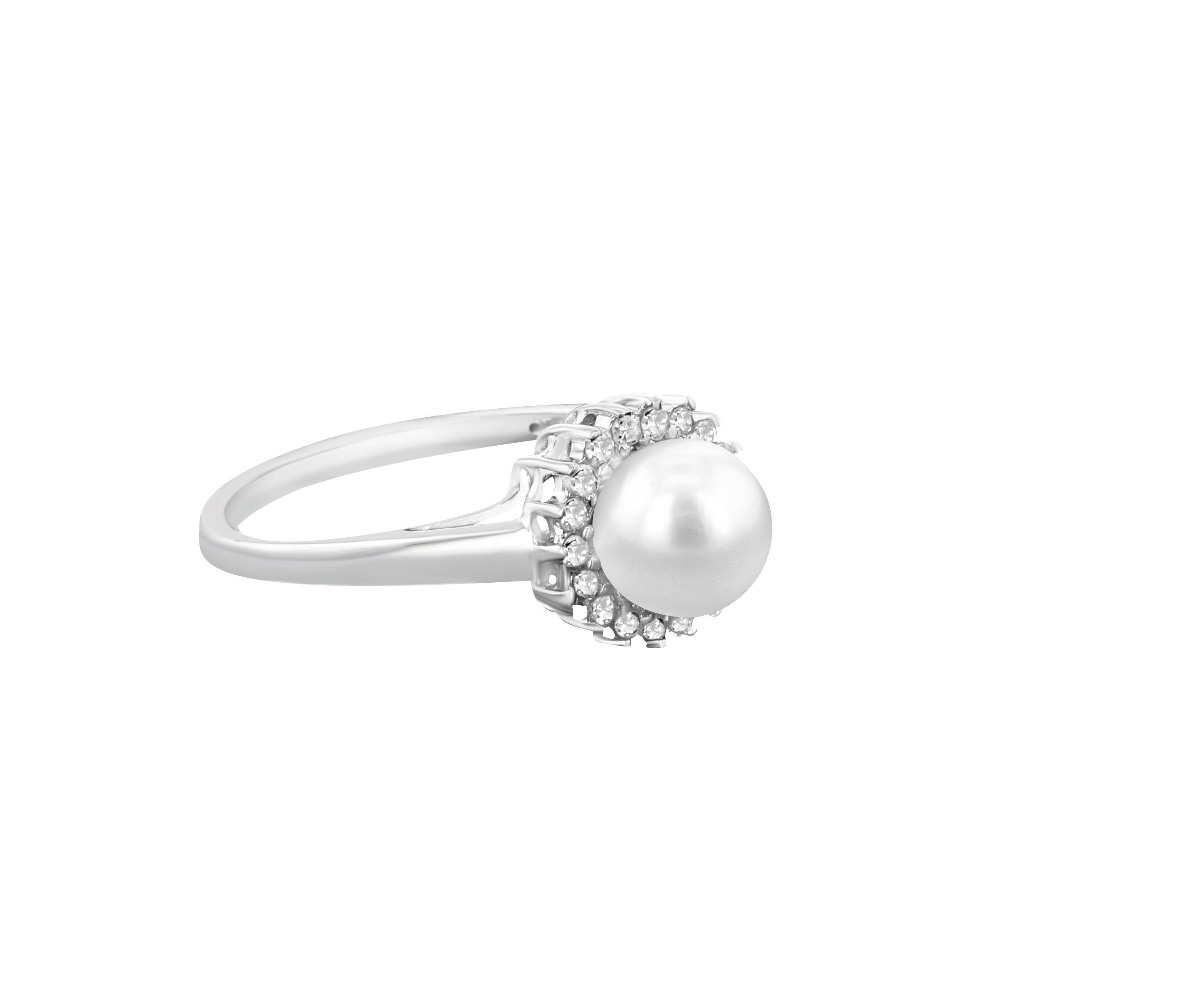 Freshwater Pearl & Diamond Halo Ring .15cttw 14k White Gold