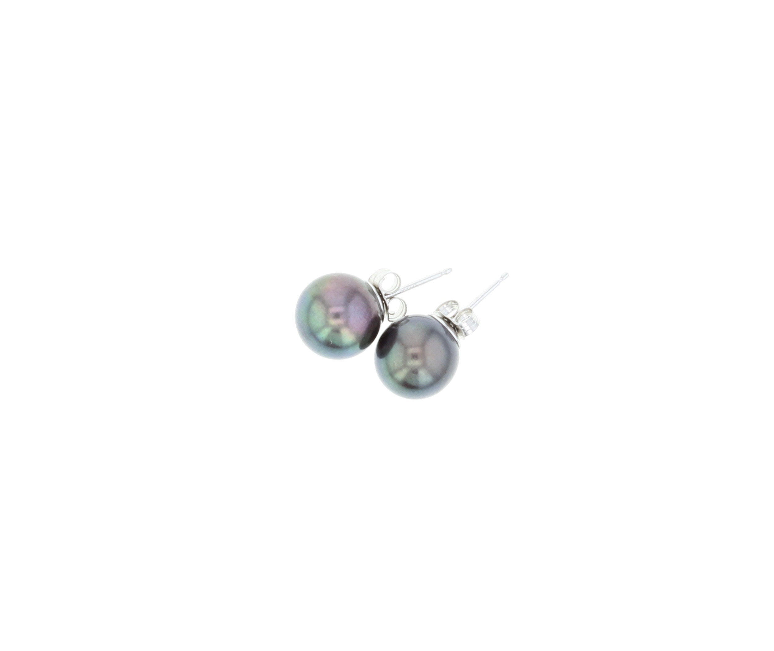 9MM Black Cultured Pearl Studs 14k White Gold