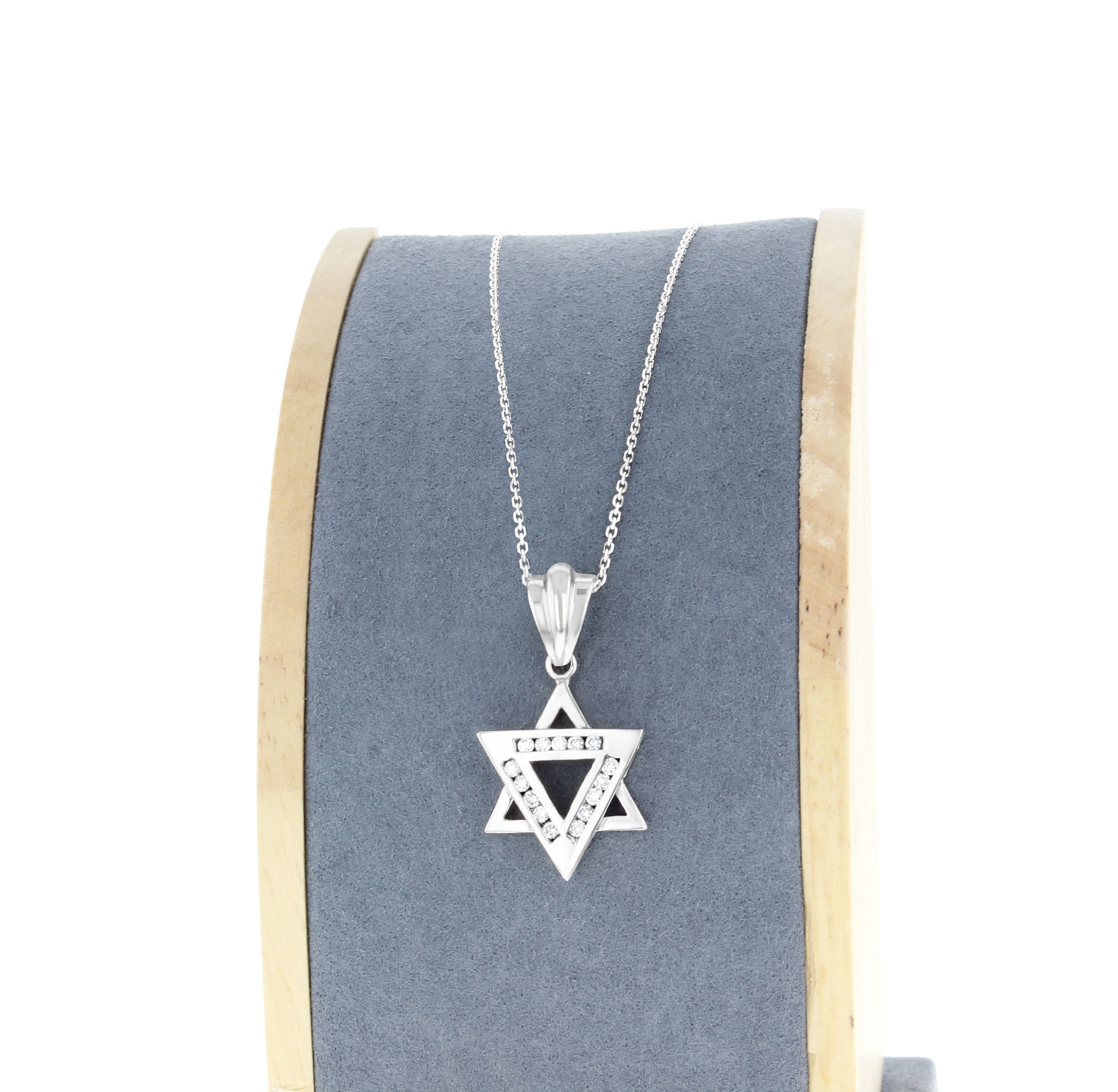 Jewish Star of David Diamond Pendant .39cttw 14k White Gold