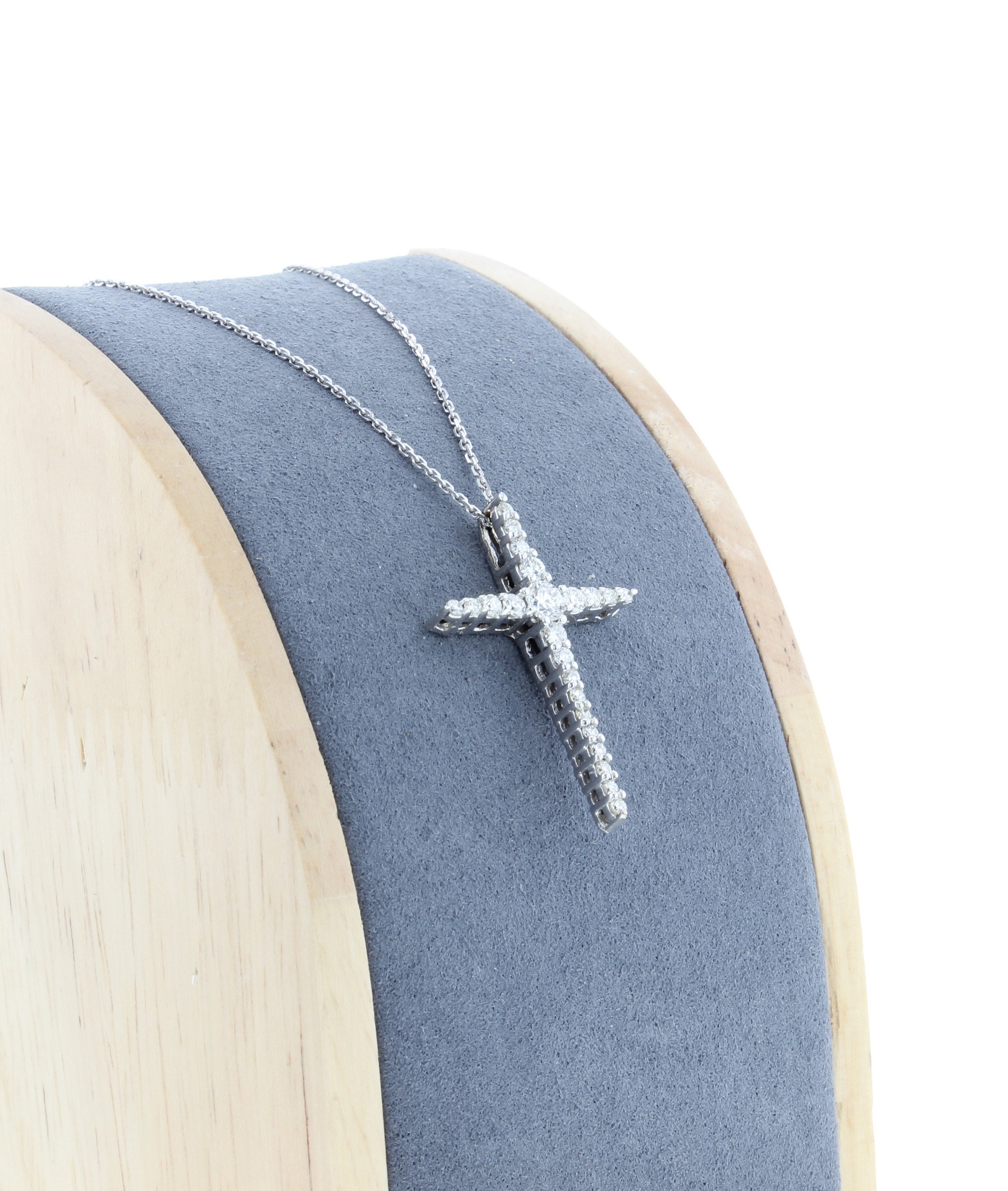 Tapered Diamond Cross Pendant .86cttw 14k White Gold