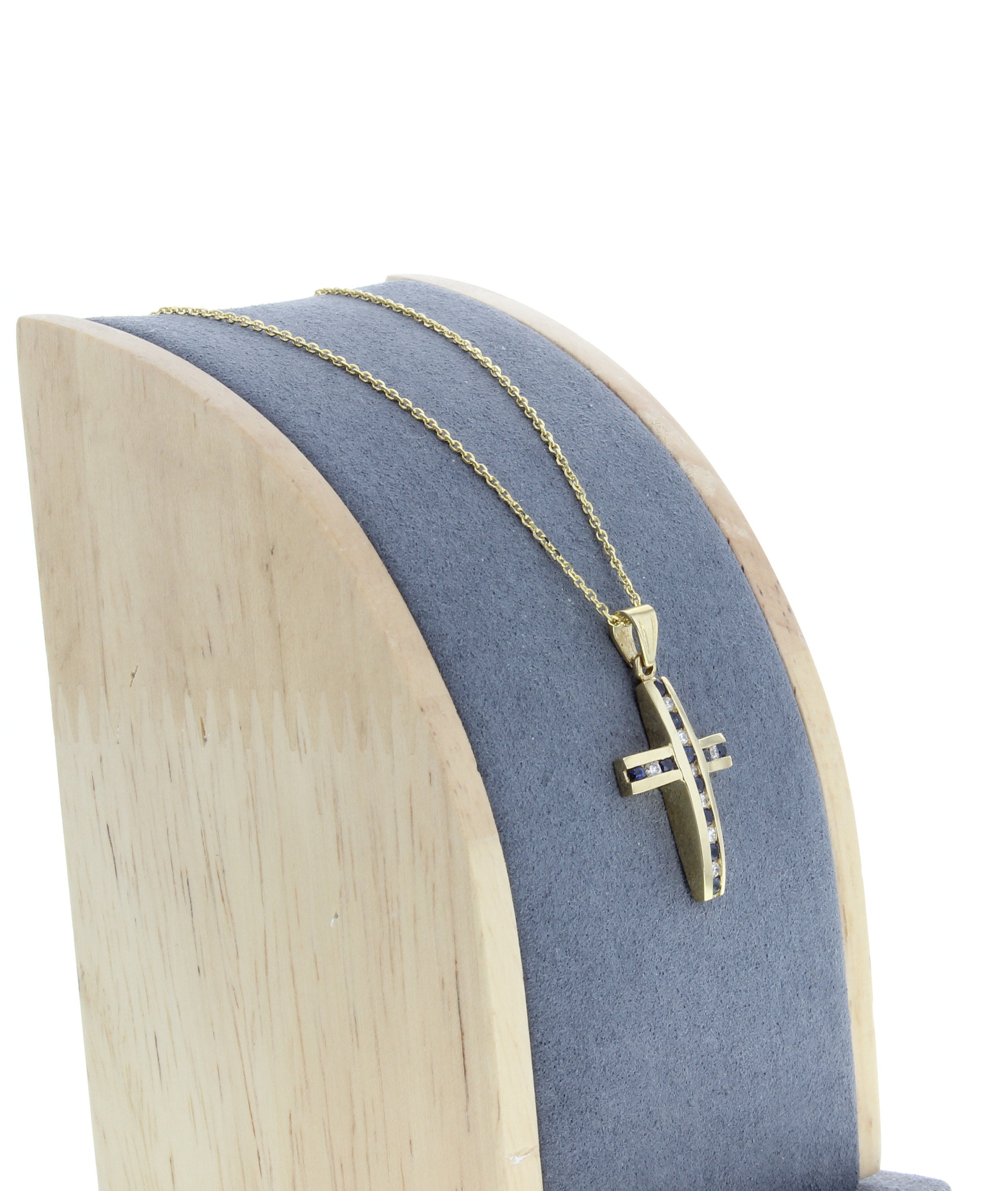 Sapphire Diamond Cross Pendant .50cttw 14K Yellow Gold