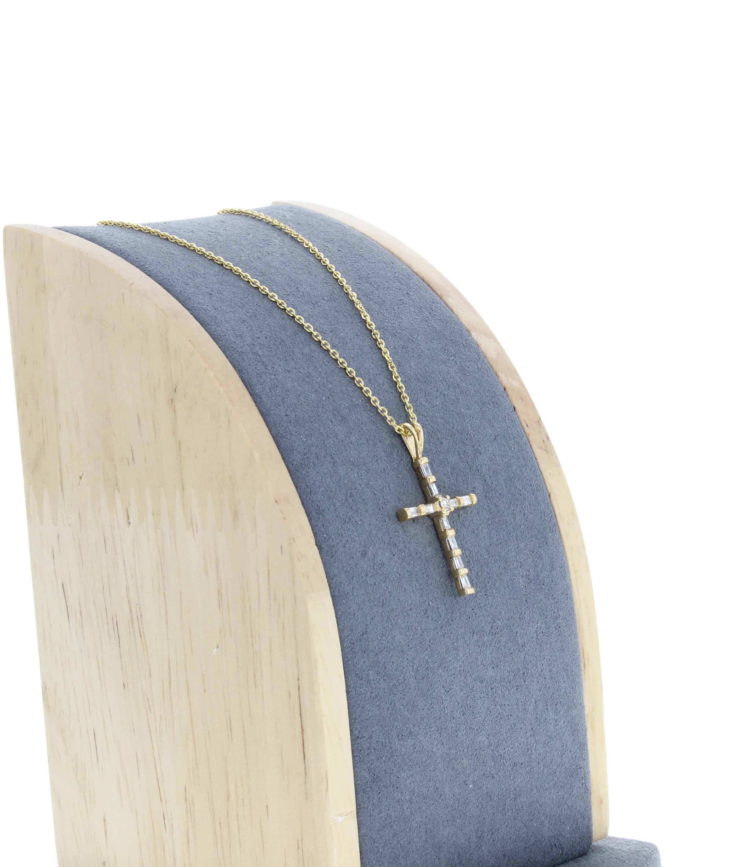 Dainty Baguette Diamond Cross .25cttw 14k Yellow Gold