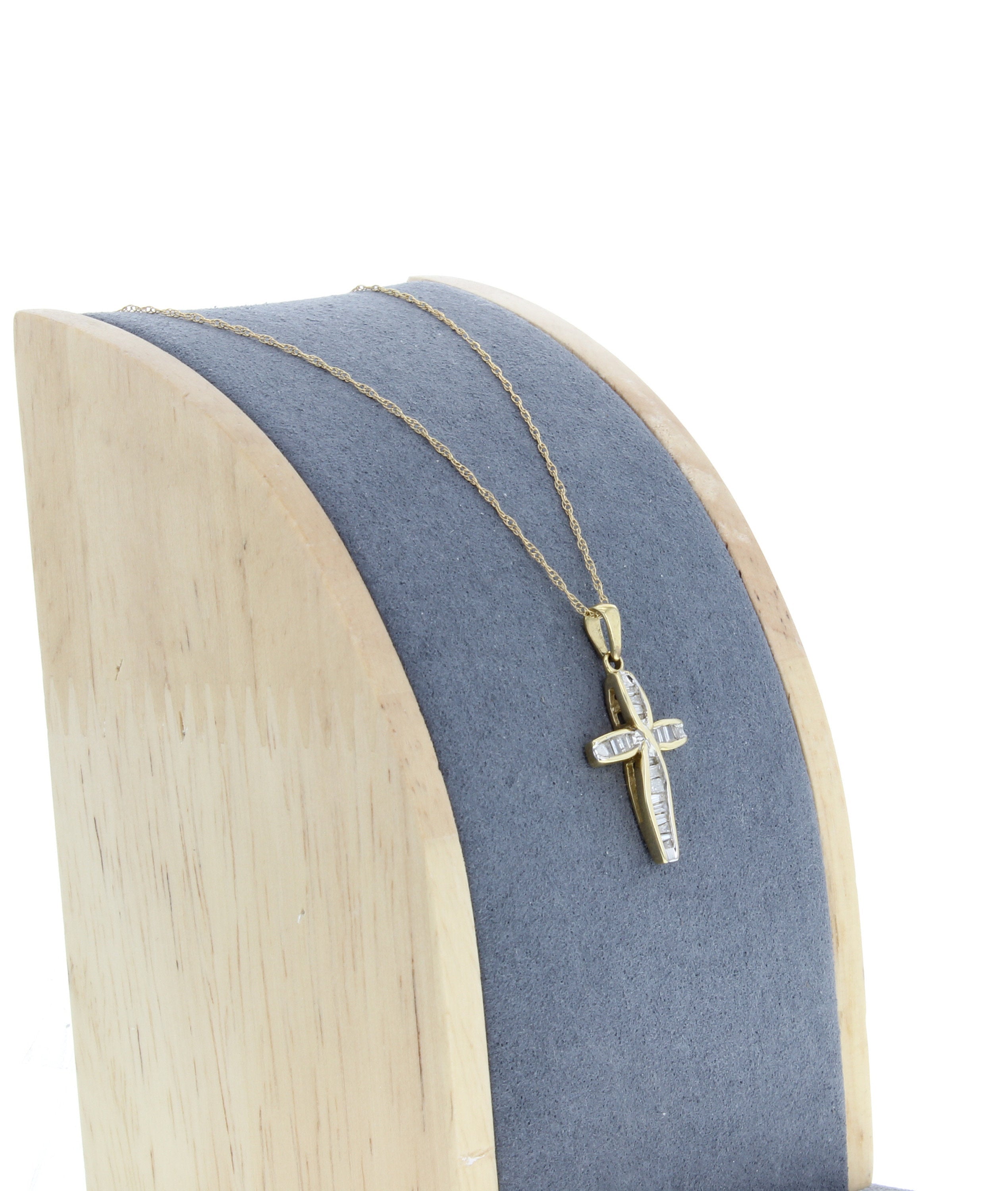 Baguette Diamond Cross Necklace .33cttw 14K Yellow Gold