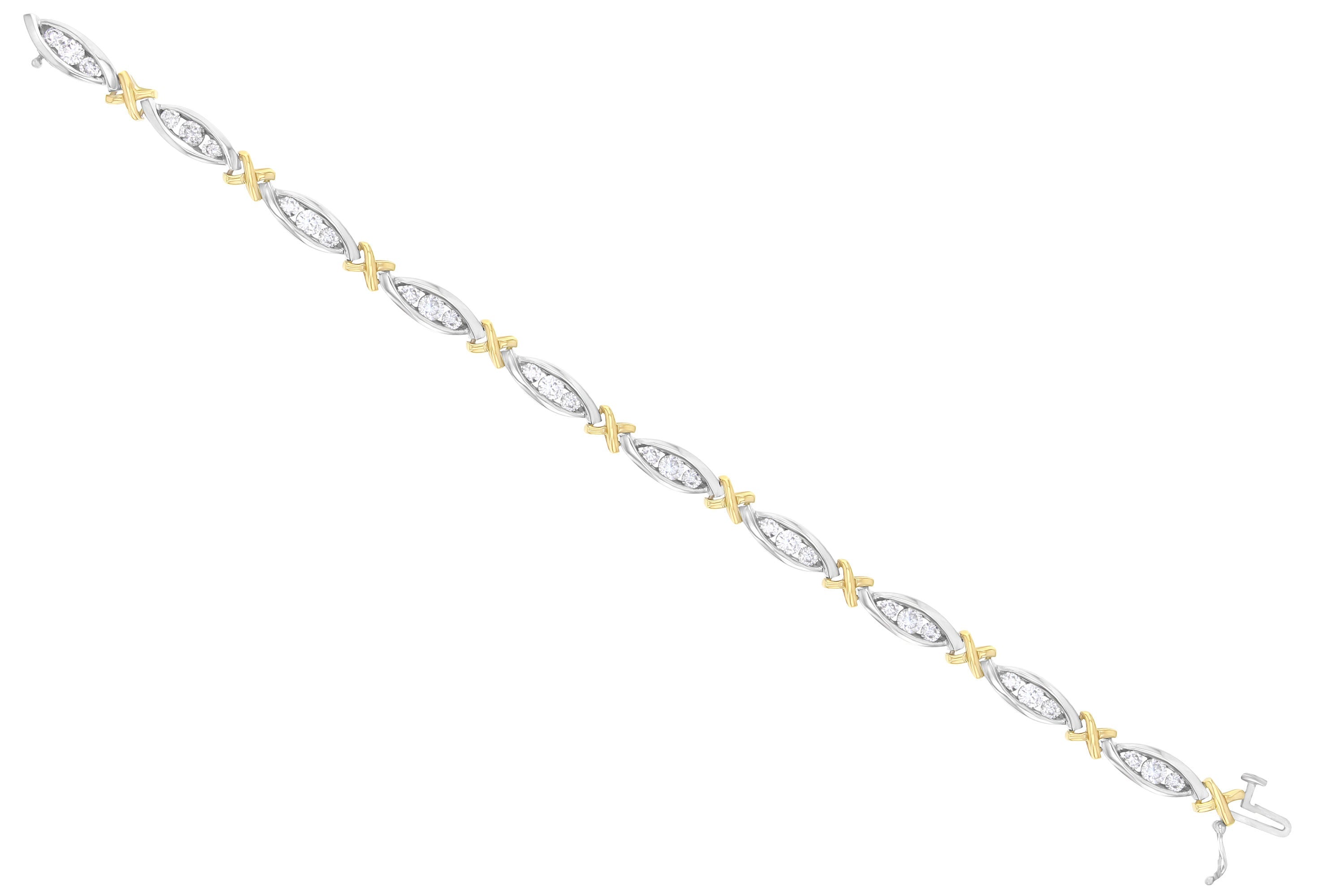 Two-Toned Diamond X Tennis Bracelet 3.00cttw 14k Gold