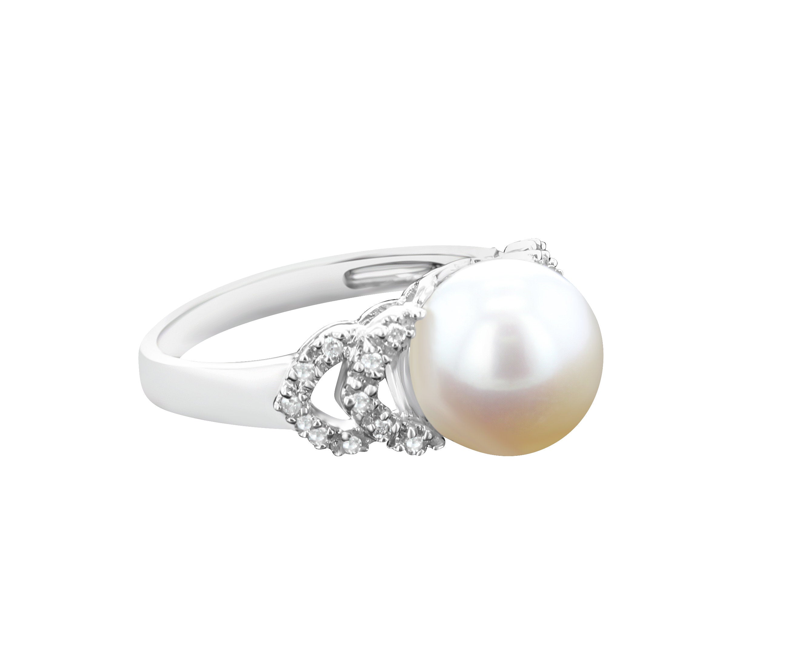 Freshwater White Pearl Diamond Ring .10cttw 14k White Gold