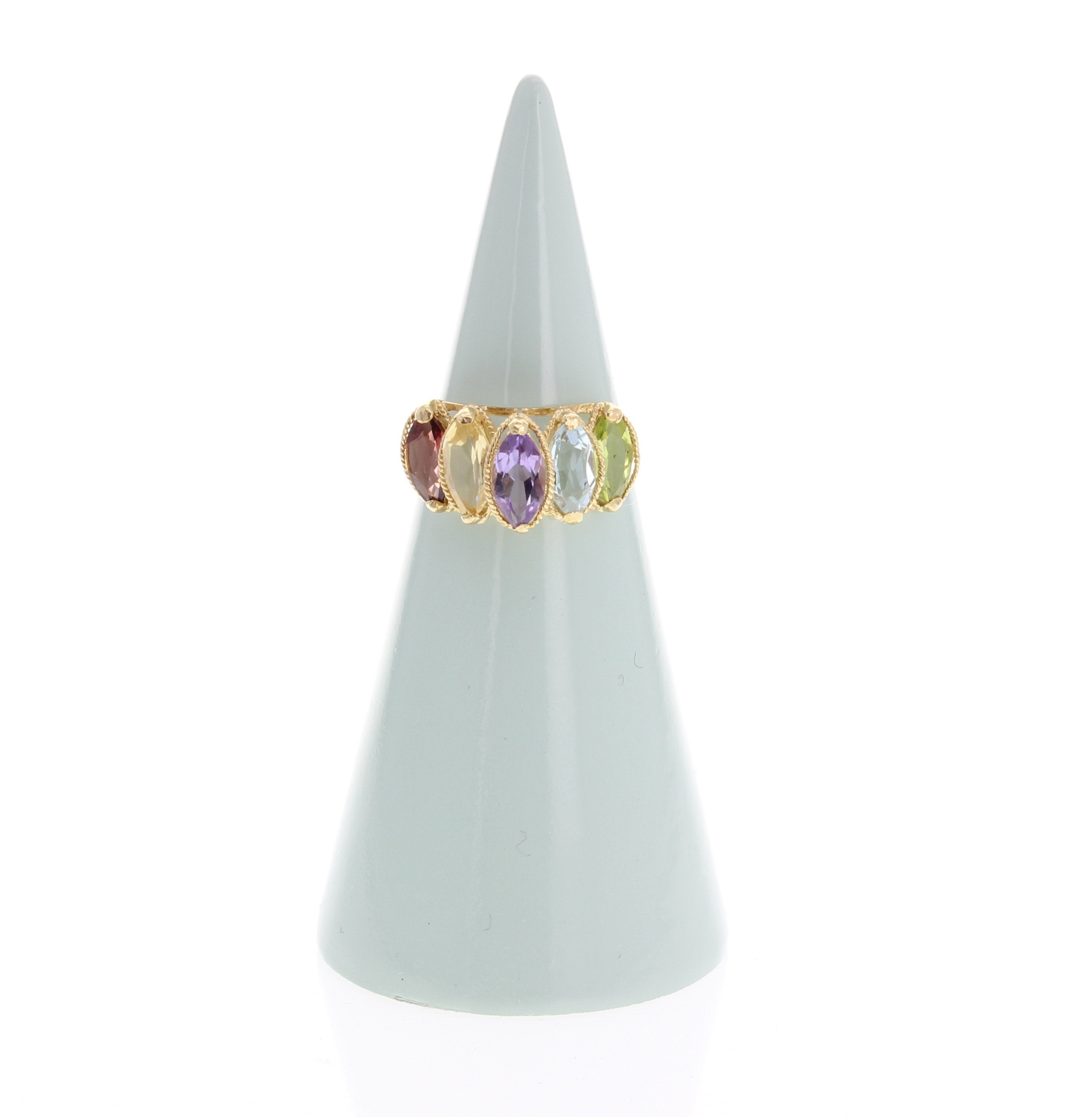 Garnet, Citrine, Amethyst, Aquamarine & Peridot Ring 14k Yellow Gold