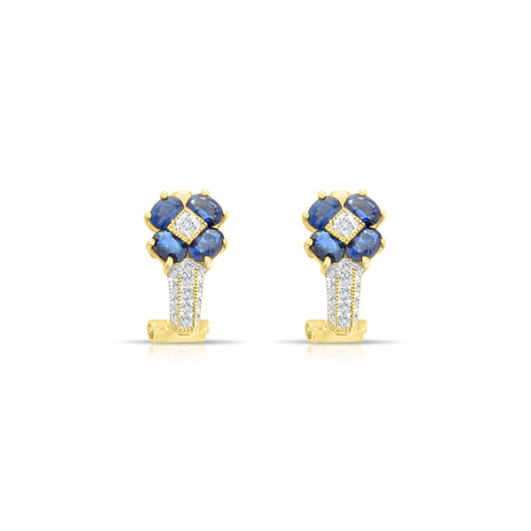 Sapphire Diamond Flower Earrings 18cttw 14k Yellow Gold