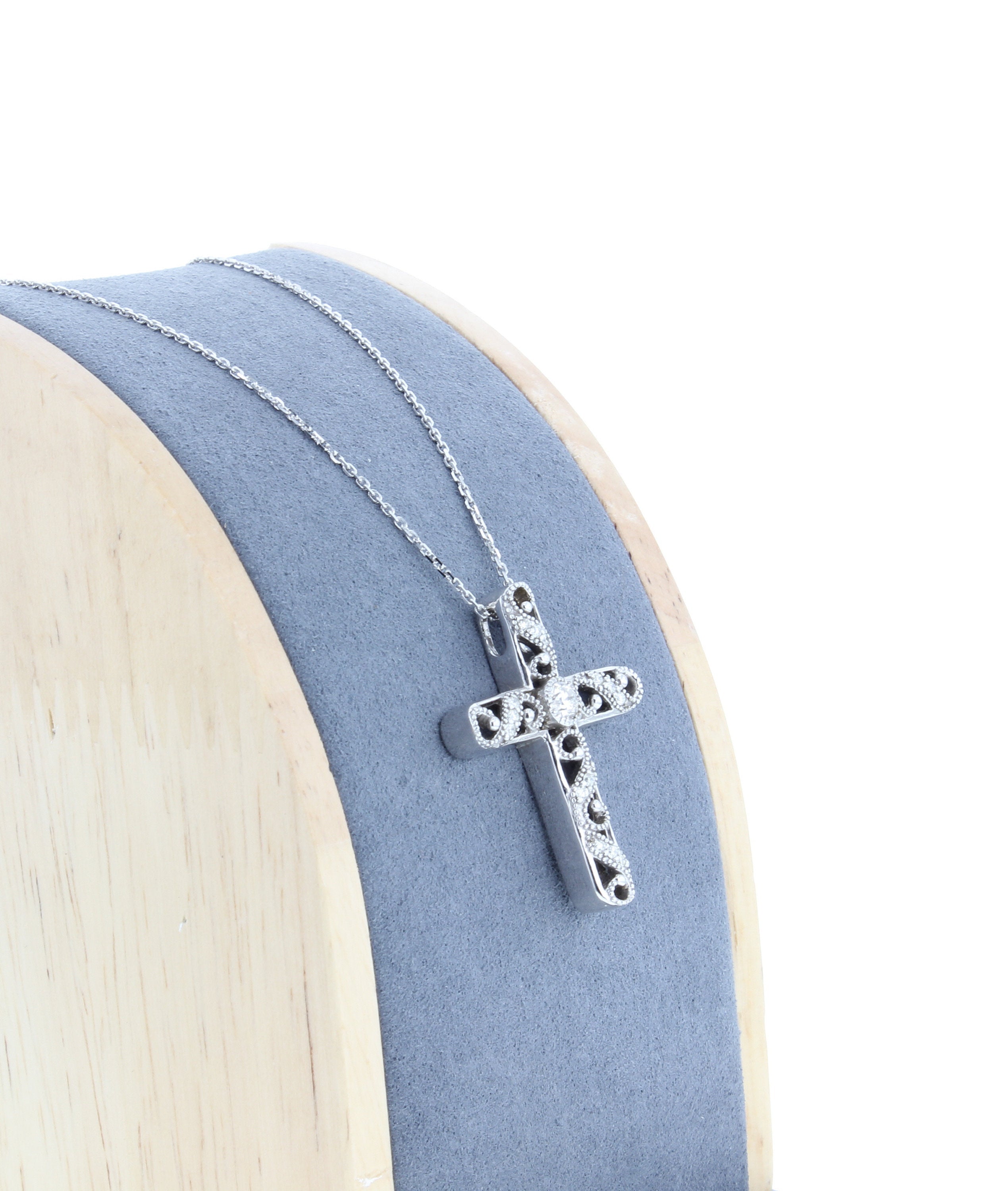 Diamond Cross Necklace .49cttw 14k White Gold