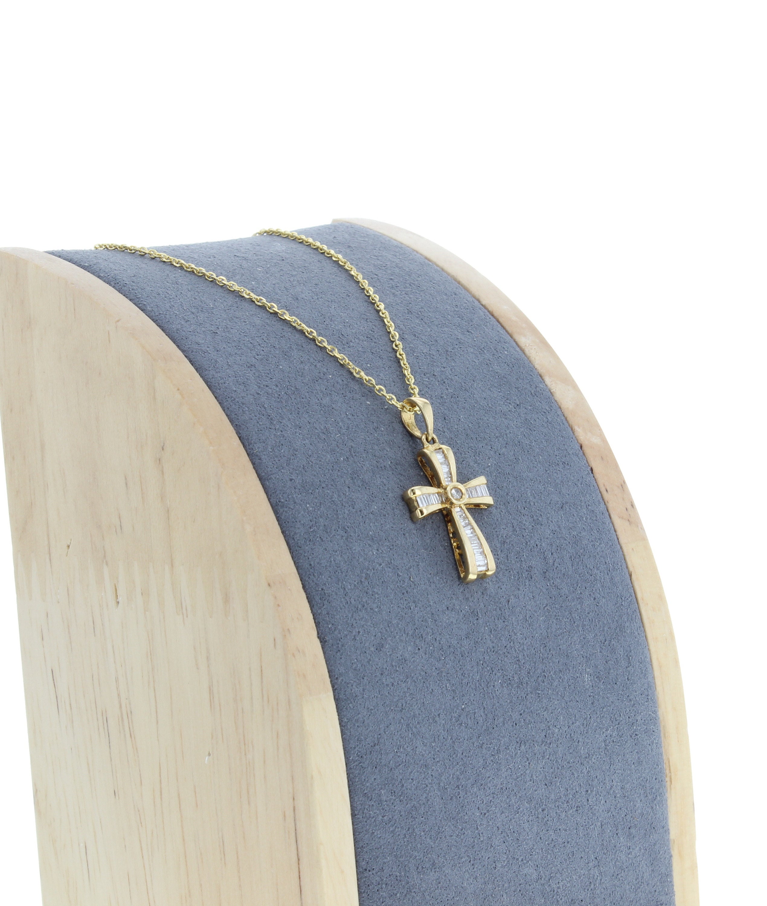 Baguette Diamond Cross Pendant 14k Yellow Gold