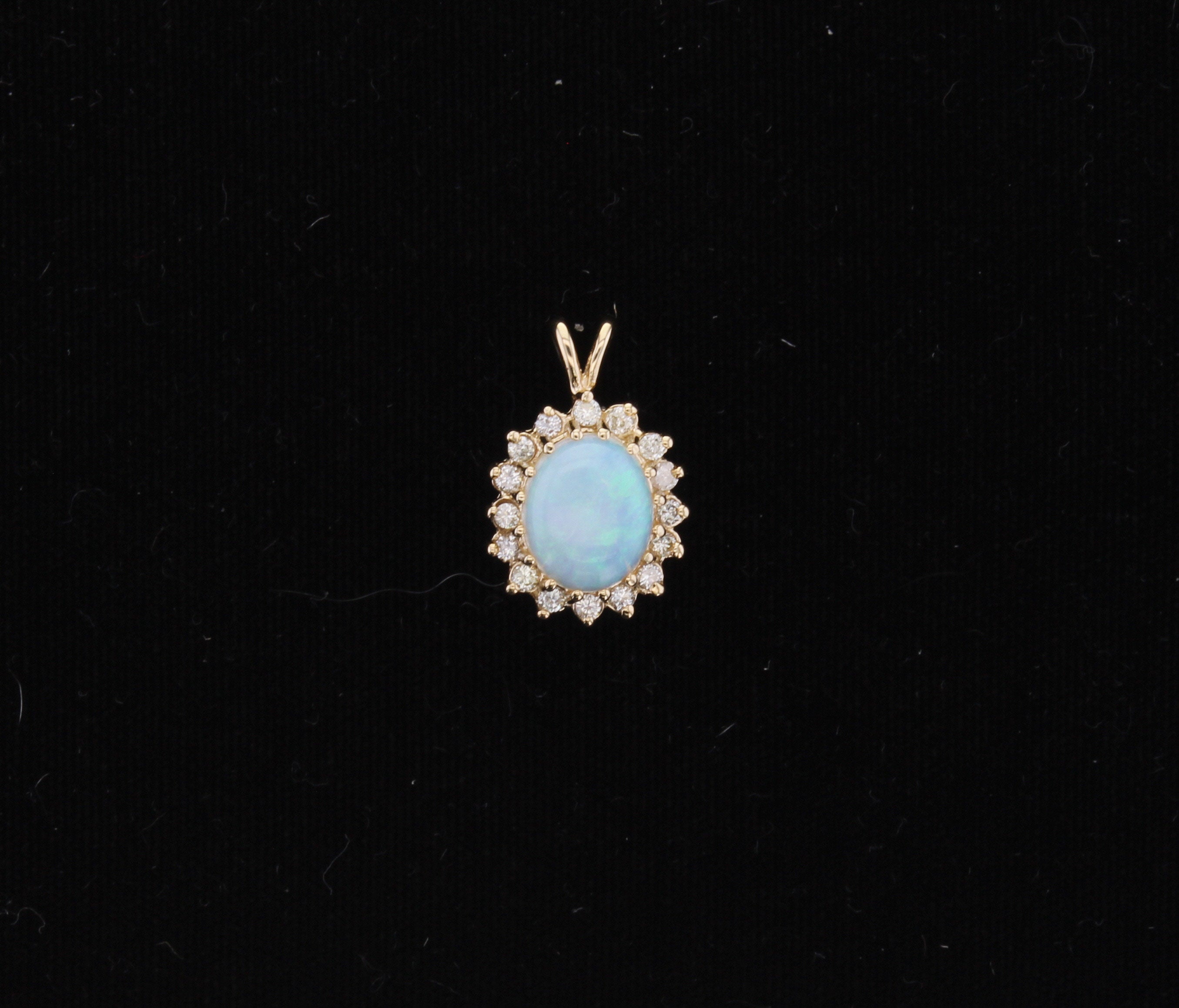 Australian Halo Opal Diamond Pendant 3.67cttw 14K Yellow Gold