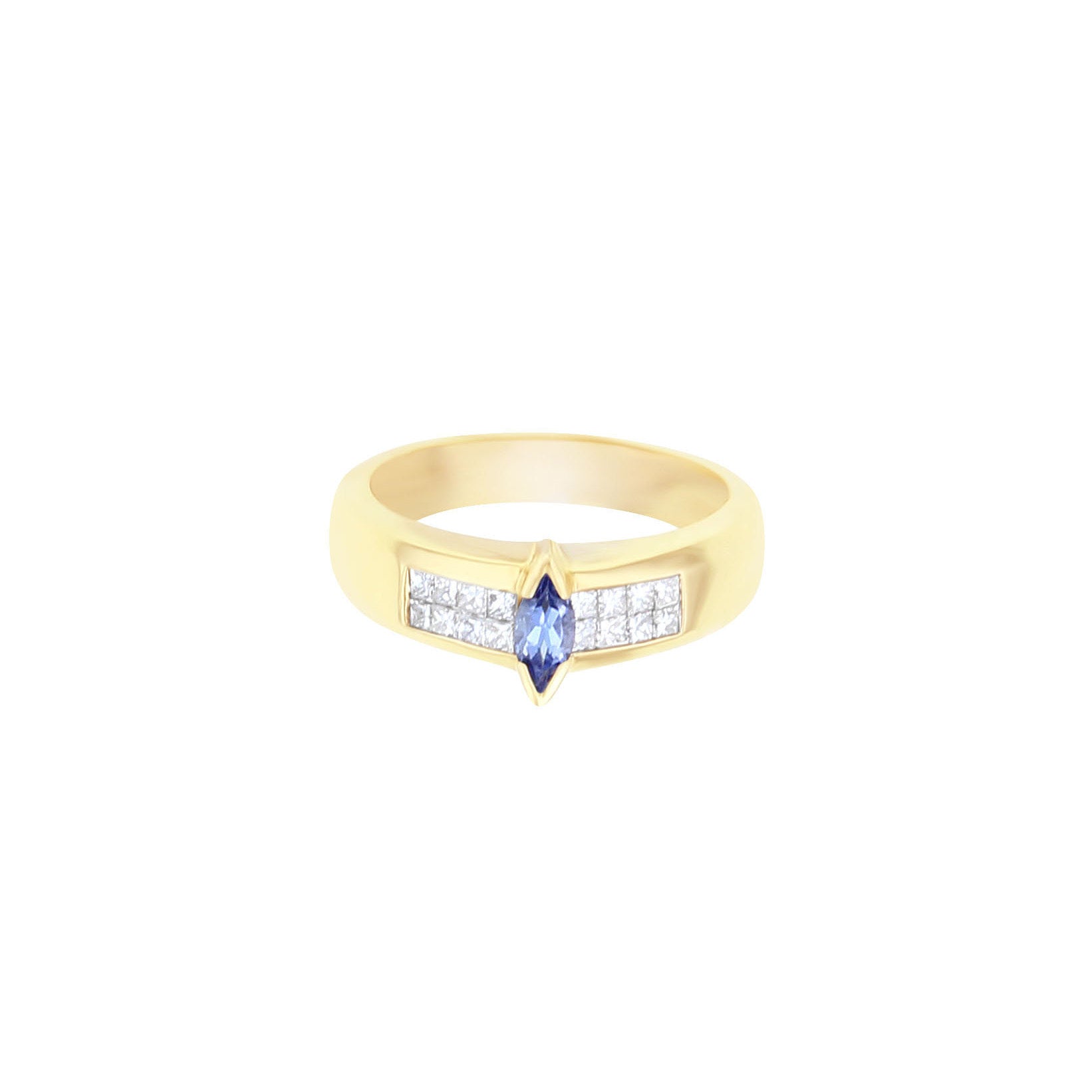 Diamond & Marquise Sapphire Ring .40cttw 14K Yellow Gold