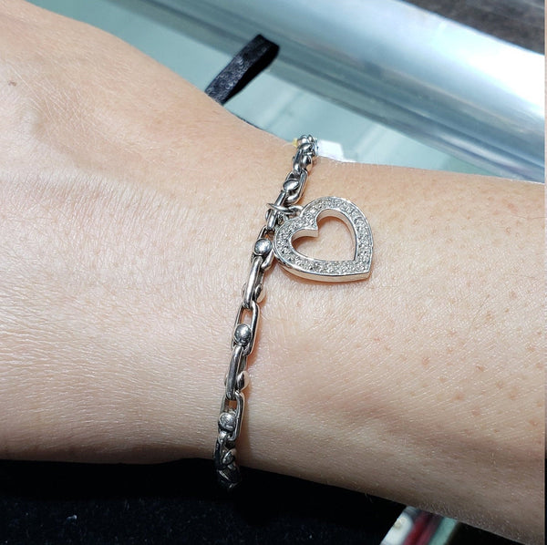 Charm Bracelet with Diamond Heart Charm .50cttw 14k White Gold