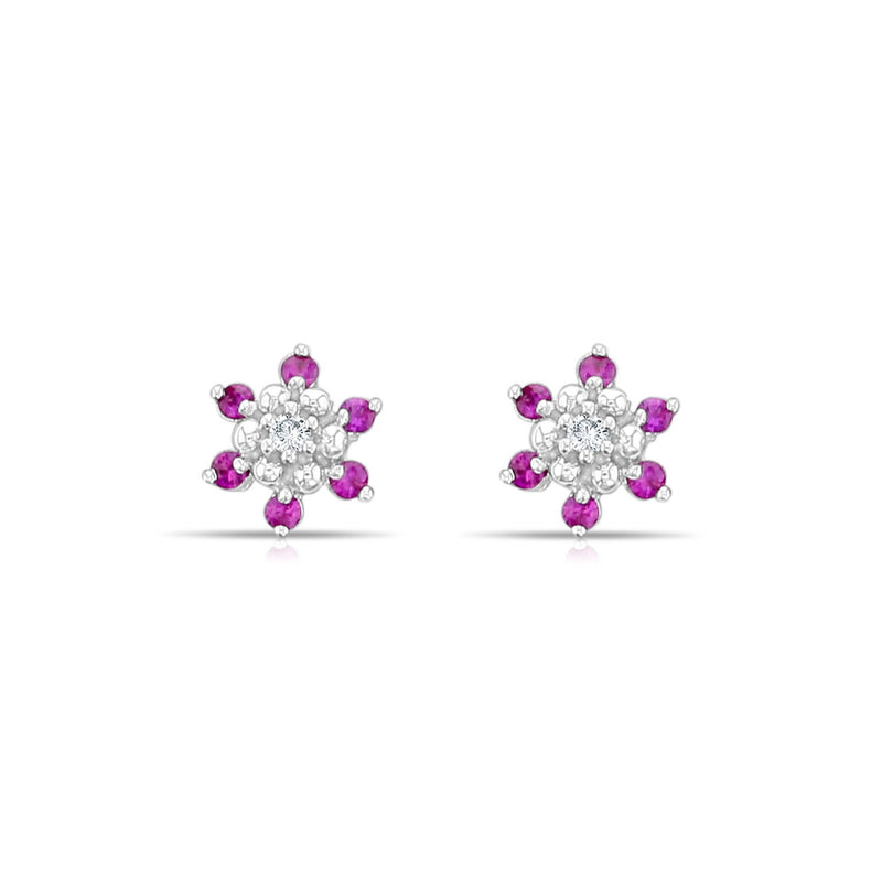 Pink Sapphire Diamond Flower Earrings .61cttw 14k White Gold