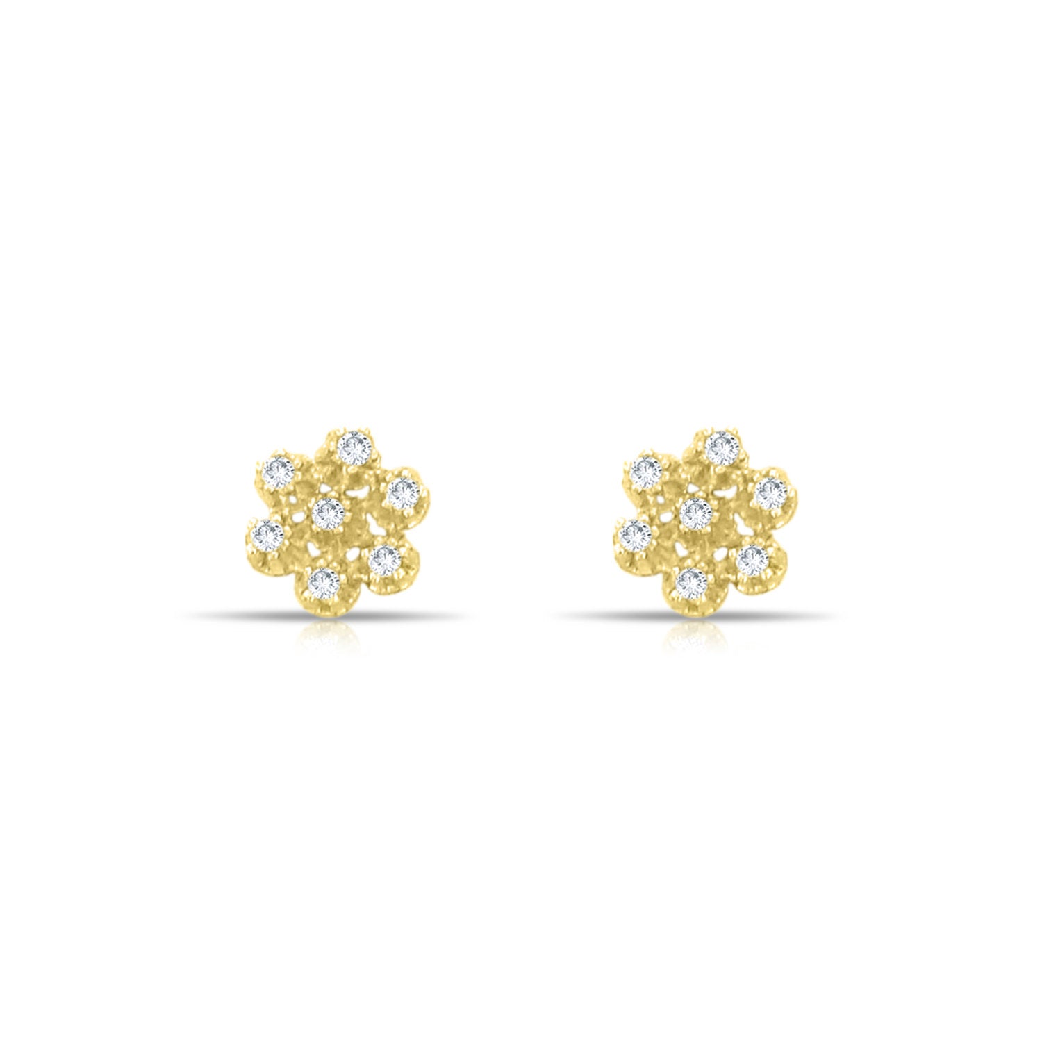 Flower Shaped Diamond Studs 14k Yellow Gold