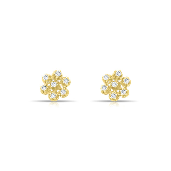 Flower Shaped Diamond Studs 14k Yellow Gold