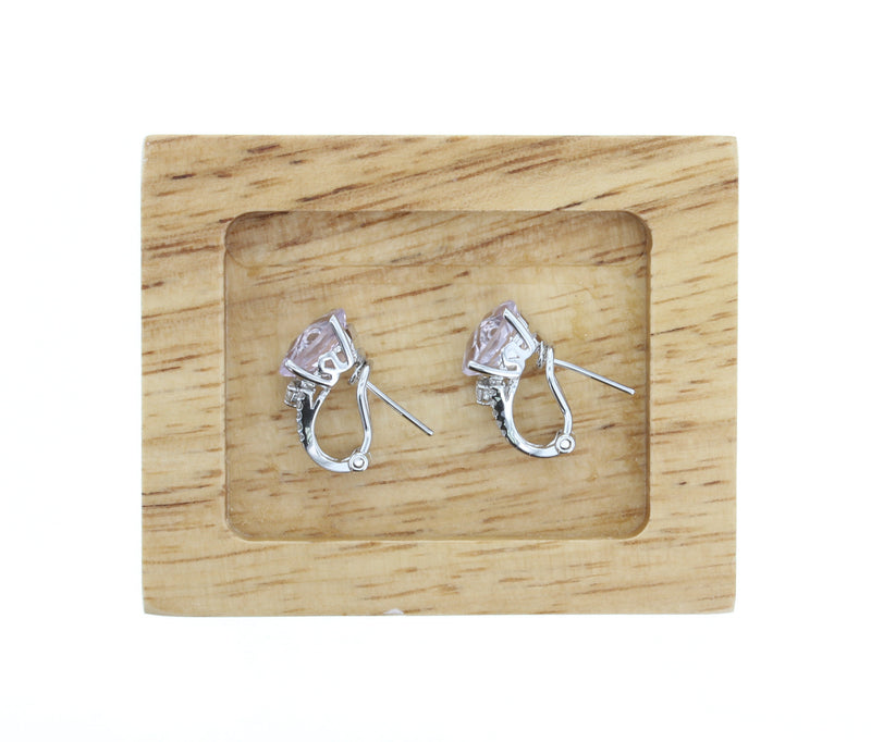 Oval Amethyst Diamond Earrings .43cttw 14k White Gold