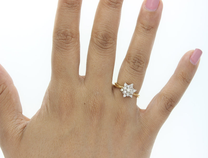 Star Shaped Diamond Cluster Ring .75cttw 14k Yellow Gold