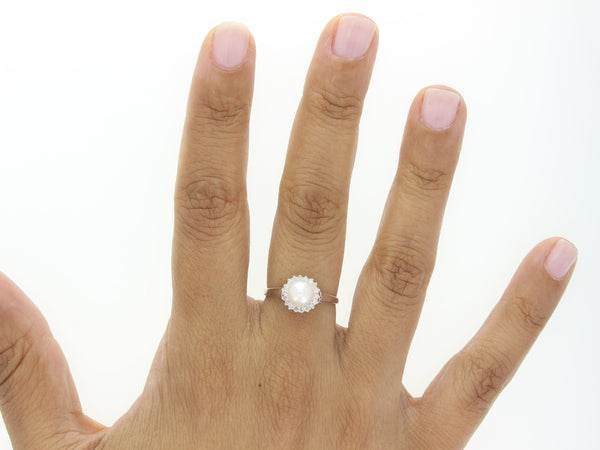 Freshwater Pearl & Diamond Halo Ring .15cttw 14k White Gold