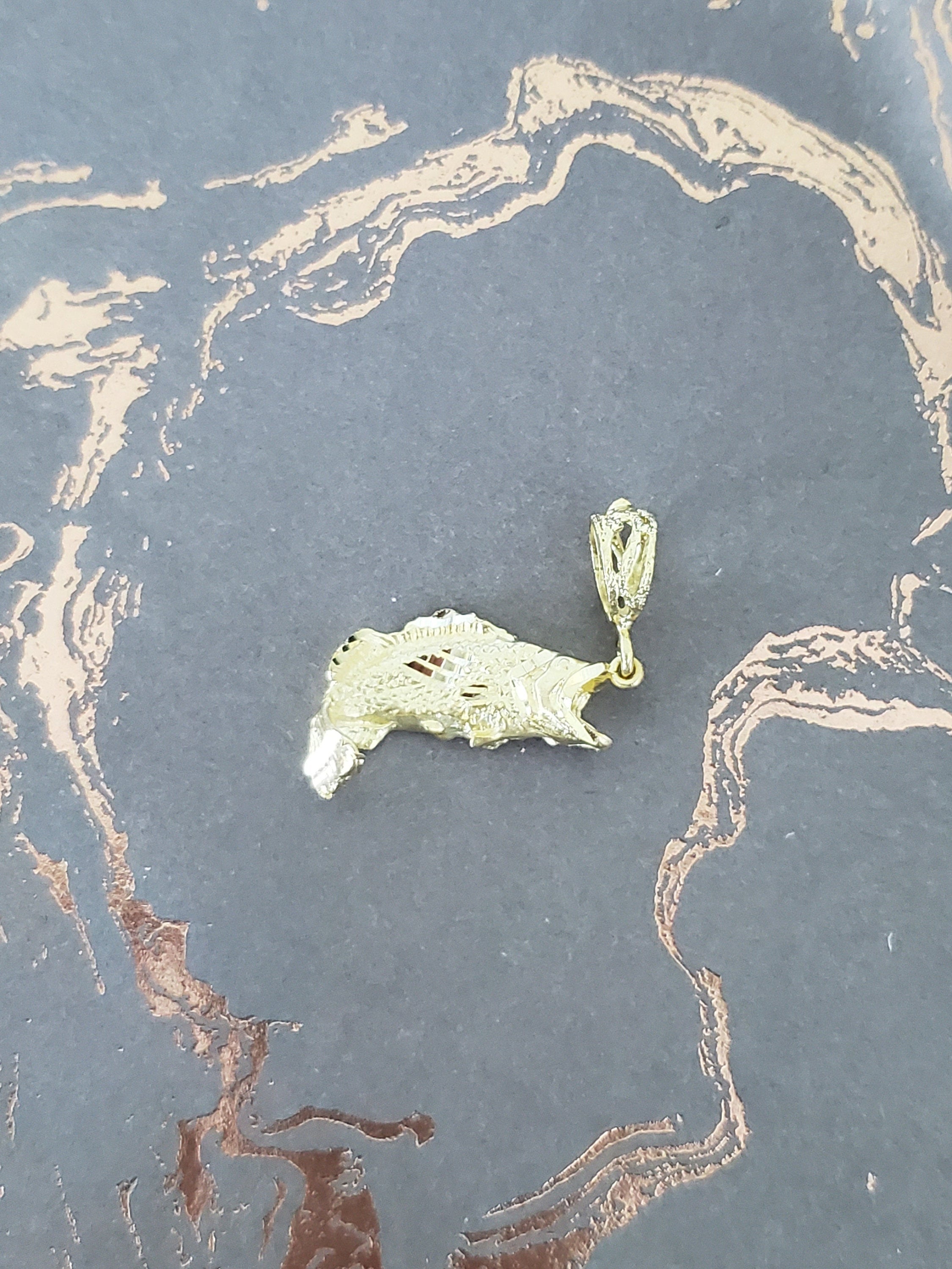 Fish Seabass necklace 14k Yellow Gold