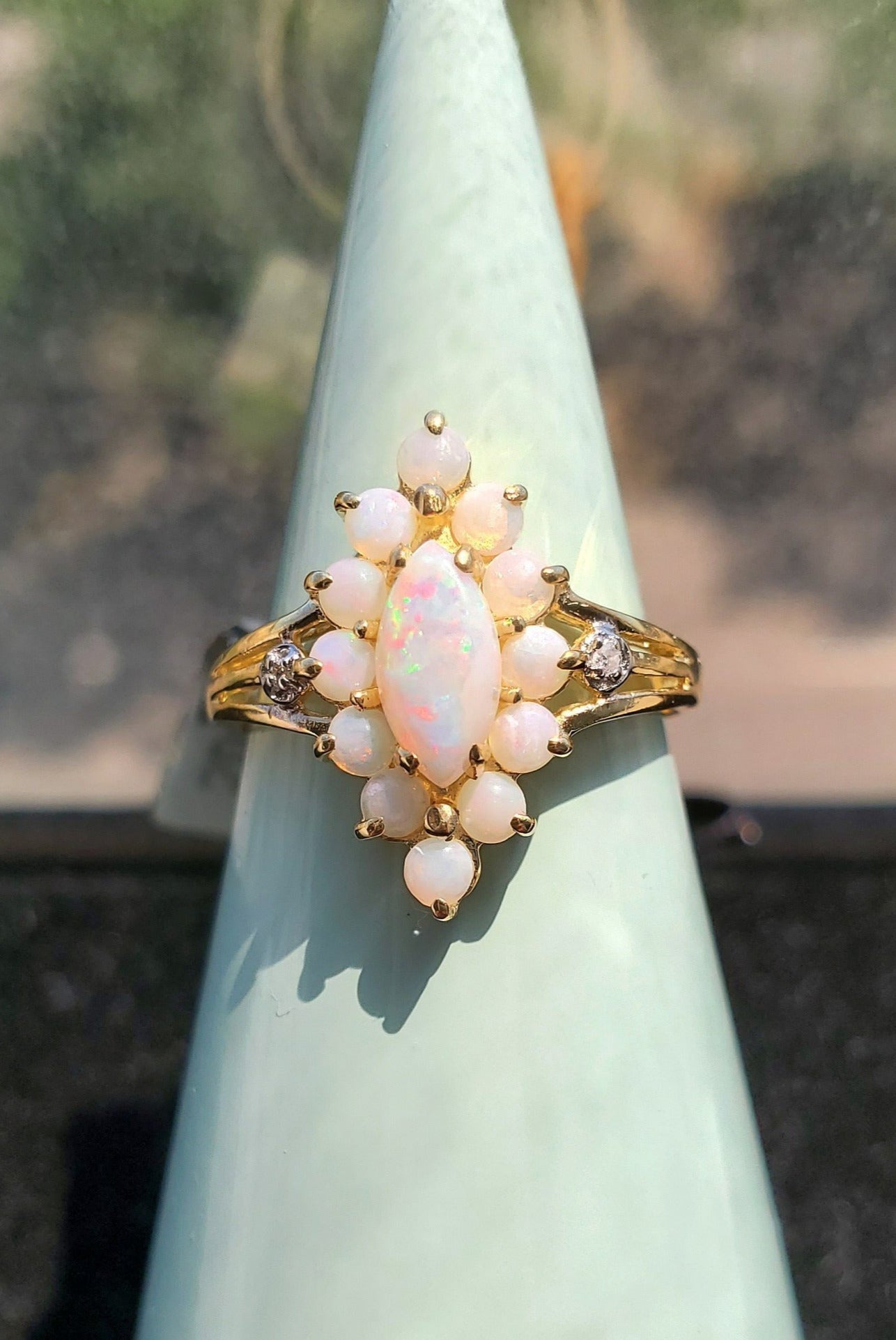 Stunning Cluster Opal Ring 10k Yellow Gold