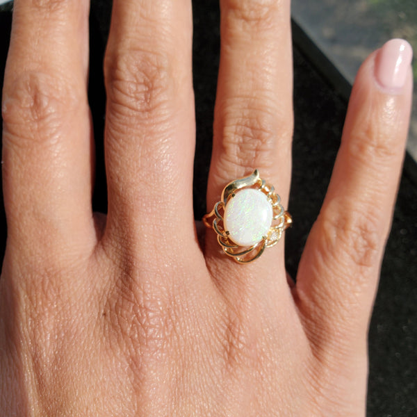 Round Opal Ring 14k Yellow Gold